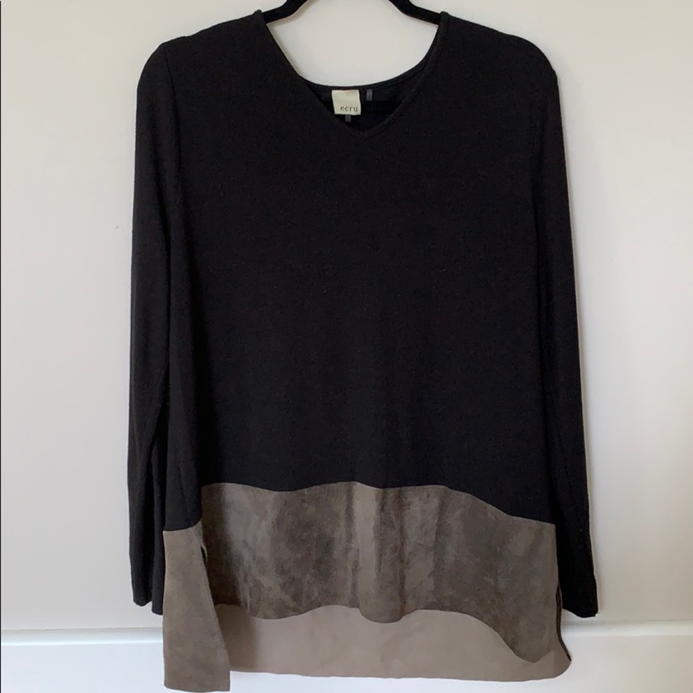 ecru black and taupe suede sweater